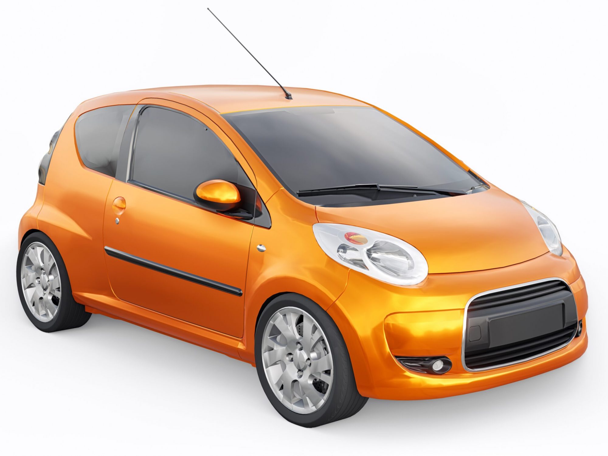 orange metallic ultra compact city car for the cramped streets of historic cities with low fuel consumption. 3d rendering.